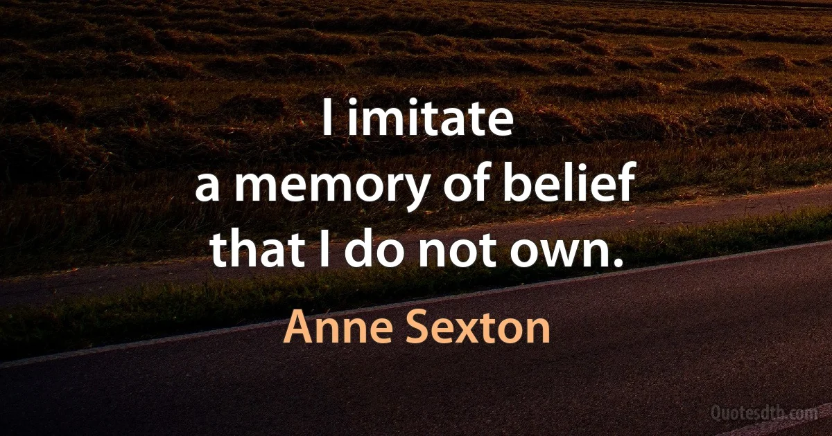 I imitate
a memory of belief
that I do not own. (Anne Sexton)