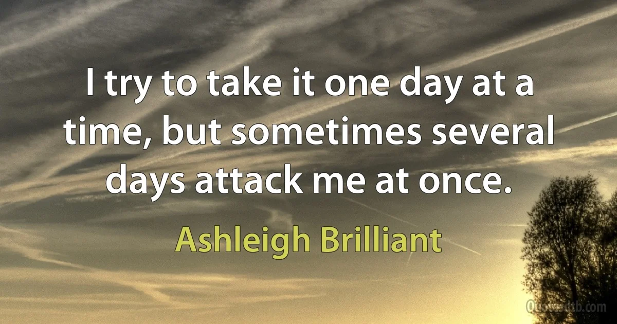 I try to take it one day at a time, but sometimes several days attack me at once. (Ashleigh Brilliant)