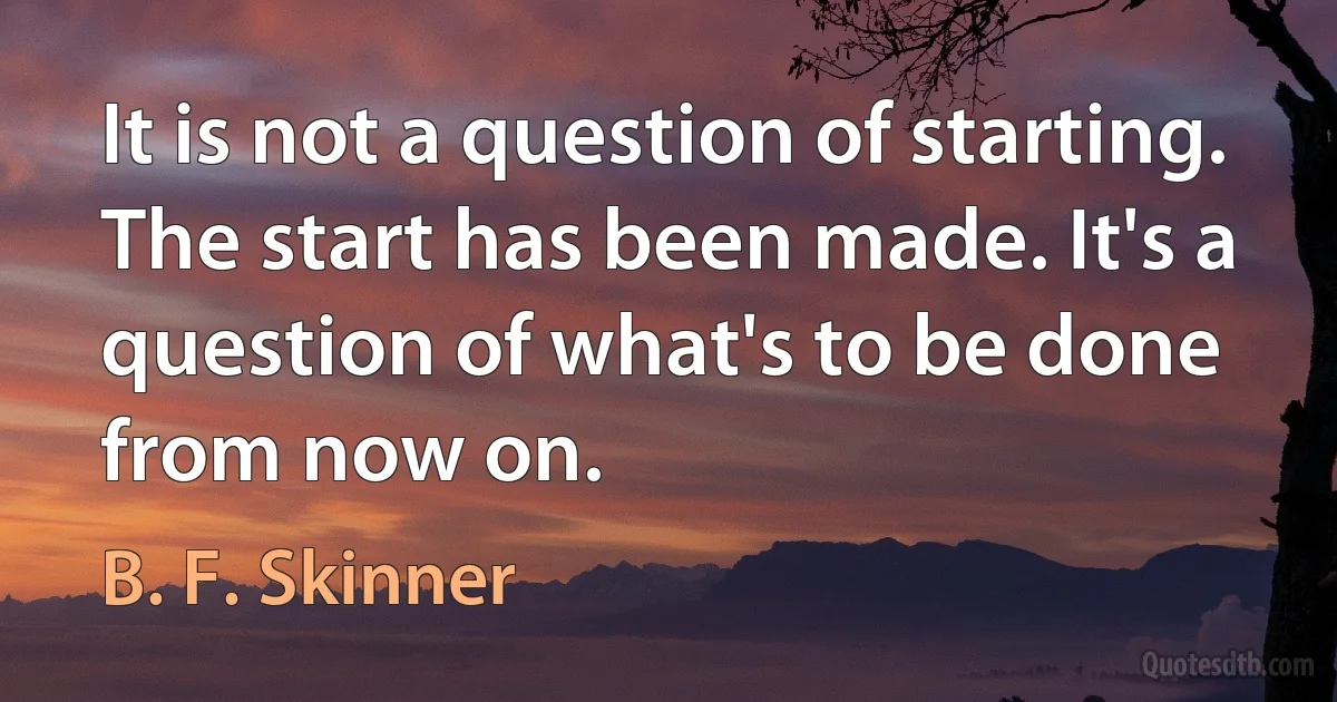 It is not a question of starting. The start has been made. It's a question of what's to be done from now on. (B. F. Skinner)