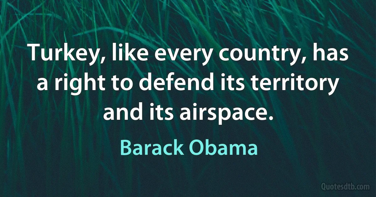 Turkey, like every country, has a right to defend its territory and its airspace. (Barack Obama)