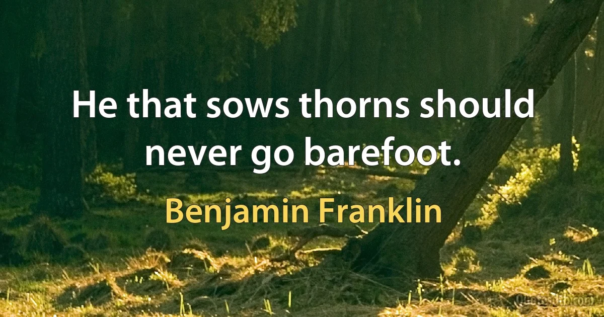 He that sows thorns should never go barefoot. (Benjamin Franklin)