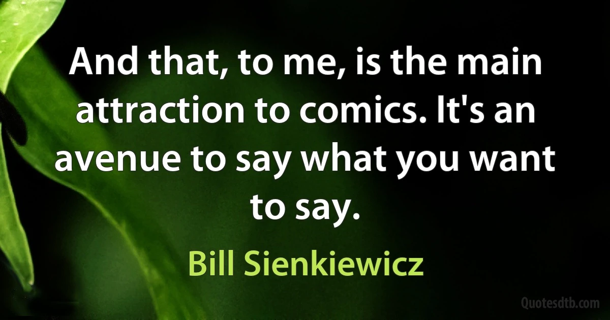 And that, to me, is the main attraction to comics. It's an avenue to say what you want to say. (Bill Sienkiewicz)