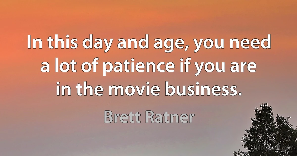 In this day and age, you need a lot of patience if you are in the movie business. (Brett Ratner)