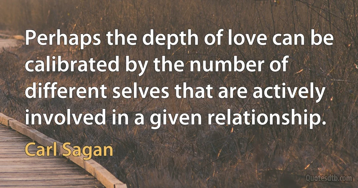 Perhaps the depth of love can be calibrated by the number of different selves that are actively involved in a given relationship. (Carl Sagan)