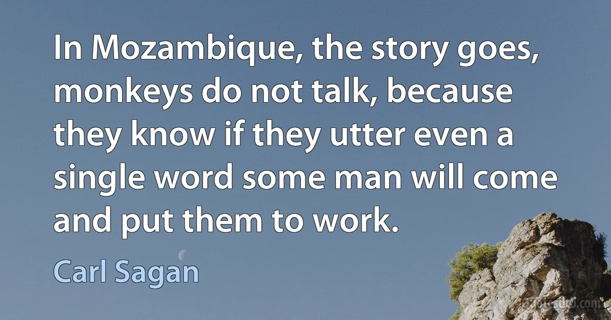 In Mozambique, the story goes, monkeys do not talk, because they know if they utter even a single word some man will come and put them to work. (Carl Sagan)