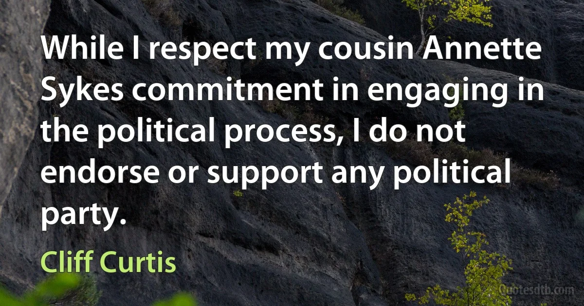 While I respect my cousin Annette Sykes commitment in engaging in the political process, I do not endorse or support any political party. (Cliff Curtis)