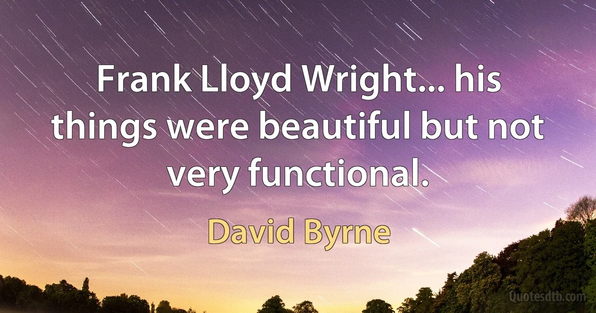 Frank Lloyd Wright... his things were beautiful but not very functional. (David Byrne)