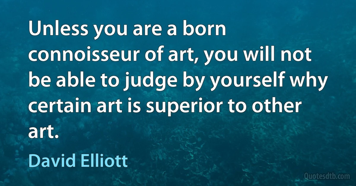 Unless you are a born connoisseur of art, you will not be able to judge by yourself why certain art is superior to other art. (David Elliott)