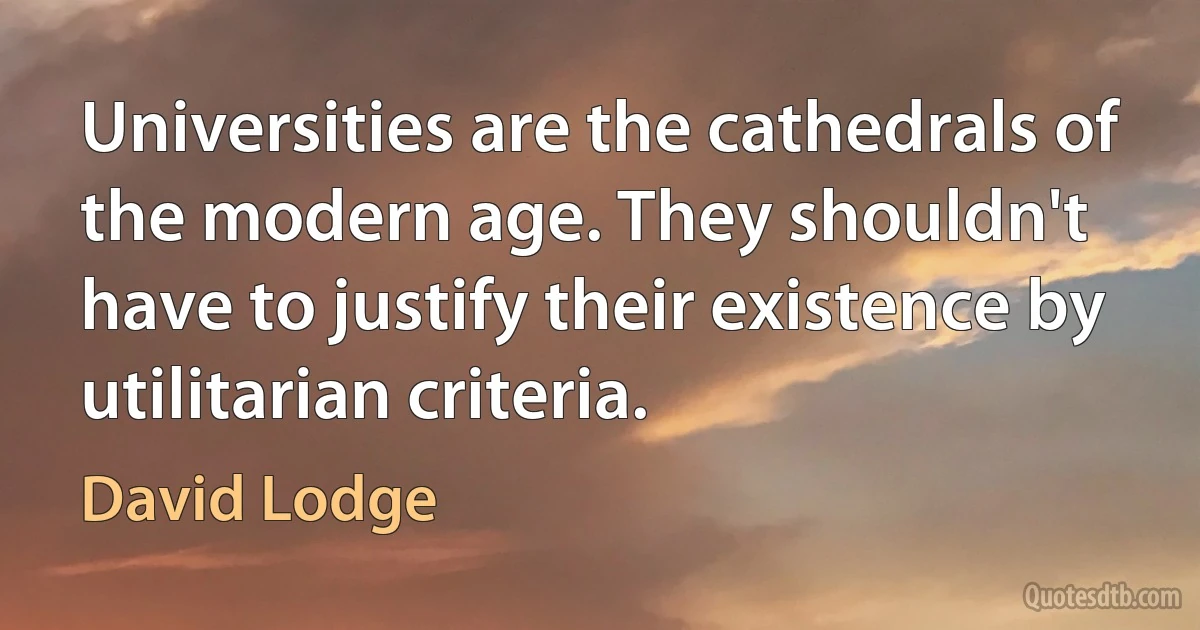 Universities are the cathedrals of the modern age. They shouldn't have to justify their existence by utilitarian criteria. (David Lodge)