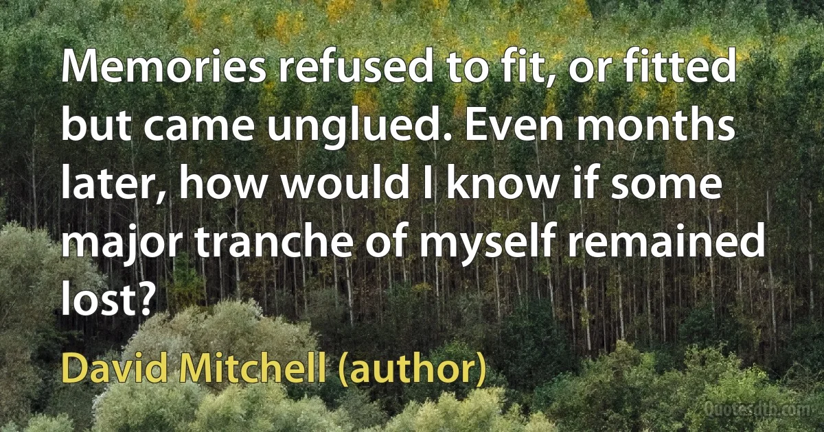 Memories refused to fit, or fitted but came unglued. Even months later, how would I know if some major tranche of myself remained lost? (David Mitchell (author))