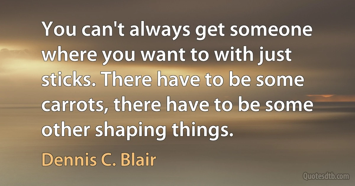 You can't always get someone where you want to with just sticks. There have to be some carrots, there have to be some other shaping things. (Dennis C. Blair)