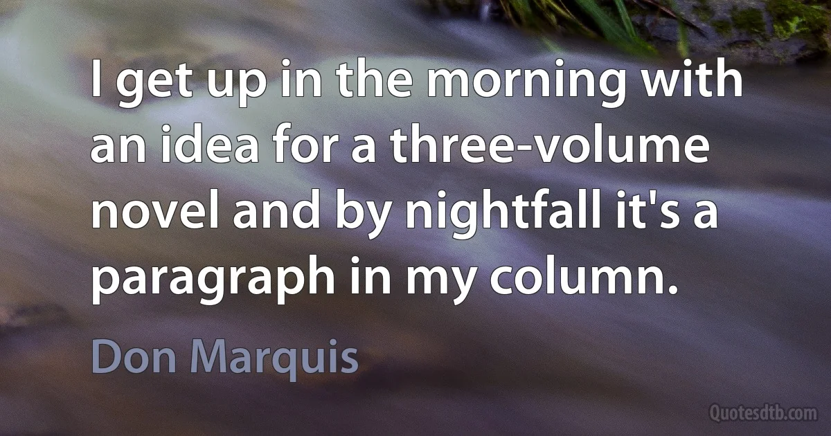 I get up in the morning with an idea for a three-volume novel and by nightfall it's a paragraph in my column. (Don Marquis)