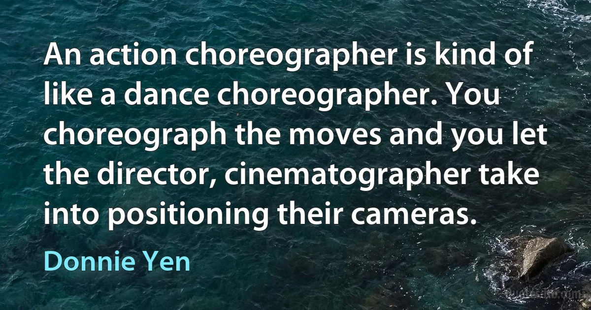 An action choreographer is kind of like a dance choreographer. You choreograph the moves and you let the director, cinematographer take into positioning their cameras. (Donnie Yen)