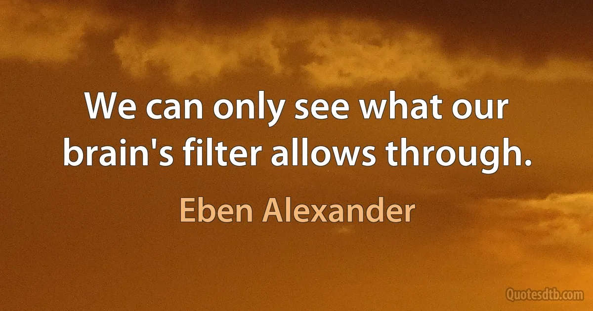 We can only see what our brain's filter allows through. (Eben Alexander)