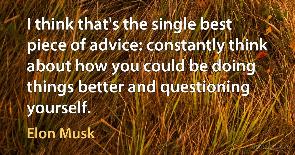 I think that's the single best piece of advice: constantly think about how you could be doing things better and questioning yourself. (Elon Musk)