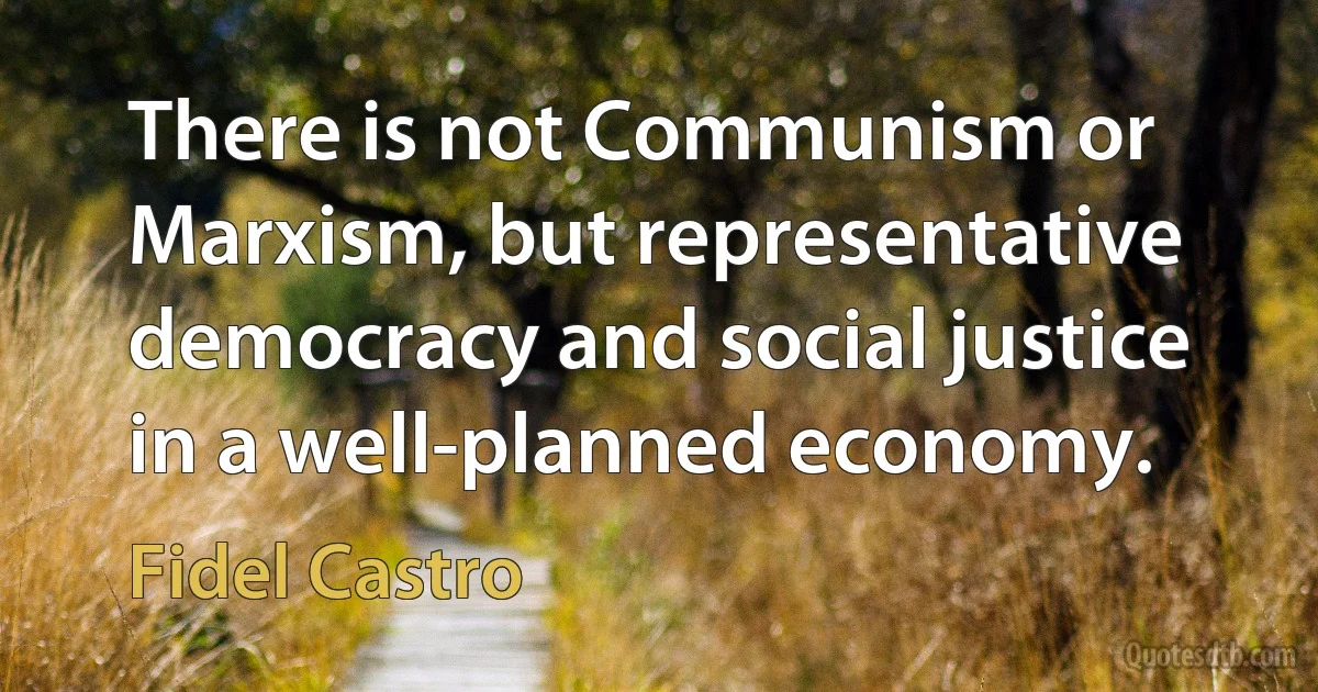 There is not Communism or Marxism, but representative democracy and social justice in a well-planned economy. (Fidel Castro)