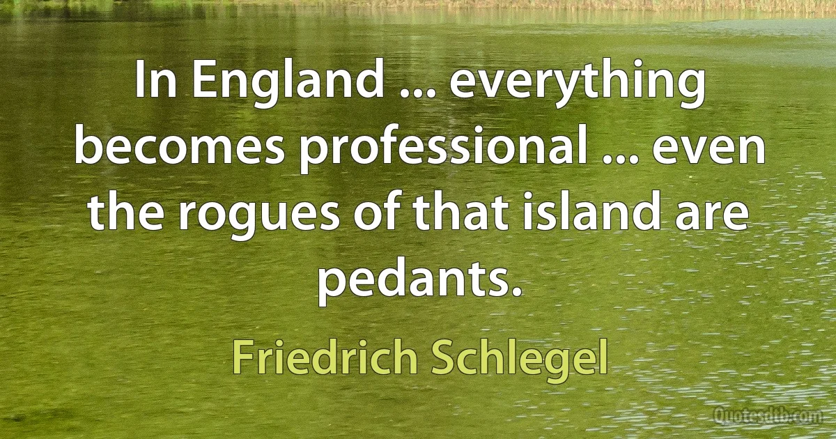 In England ... everything becomes professional ... even the rogues of that island are pedants. (Friedrich Schlegel)