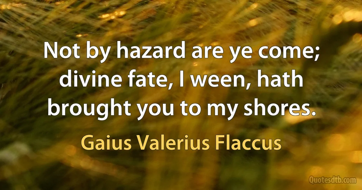 Not by hazard are ye come; divine fate, I ween, hath brought you to my shores. (Gaius Valerius Flaccus)