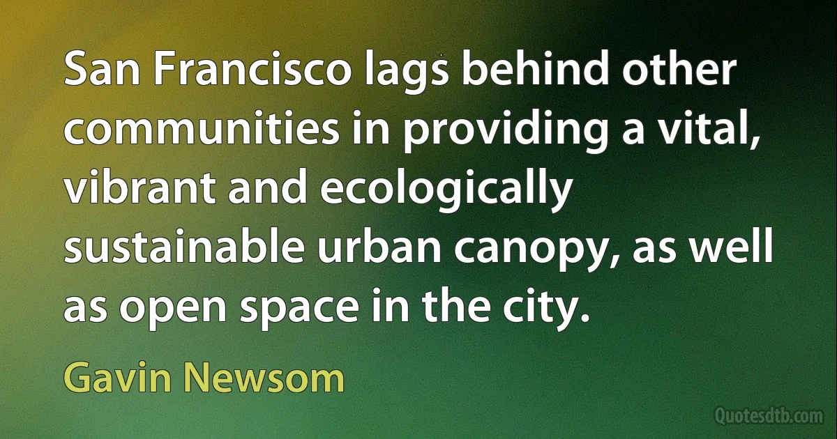 San Francisco lags behind other communities in providing a vital, vibrant and ecologically sustainable urban canopy, as well as open space in the city. (Gavin Newsom)