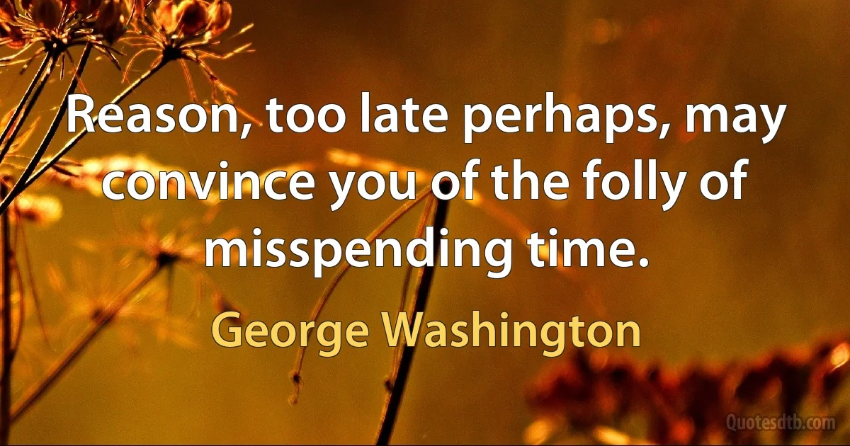 Reason, too late perhaps, may convince you of the folly of misspending time. (George Washington)