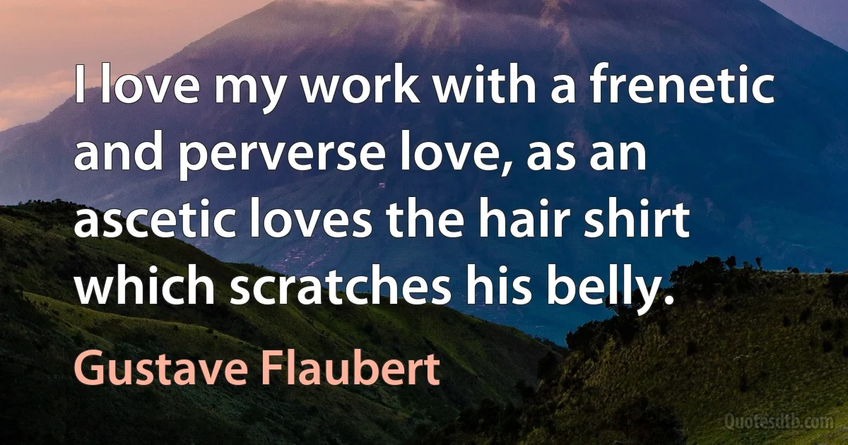 I love my work with a frenetic and perverse love, as an ascetic loves the hair shirt which scratches his belly. (Gustave Flaubert)