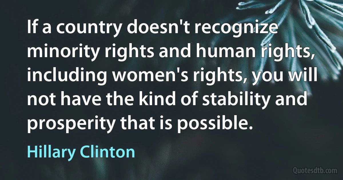 If a country doesn't recognize minority rights and human rights, including women's rights, you will not have the kind of stability and prosperity that is possible. (Hillary Clinton)