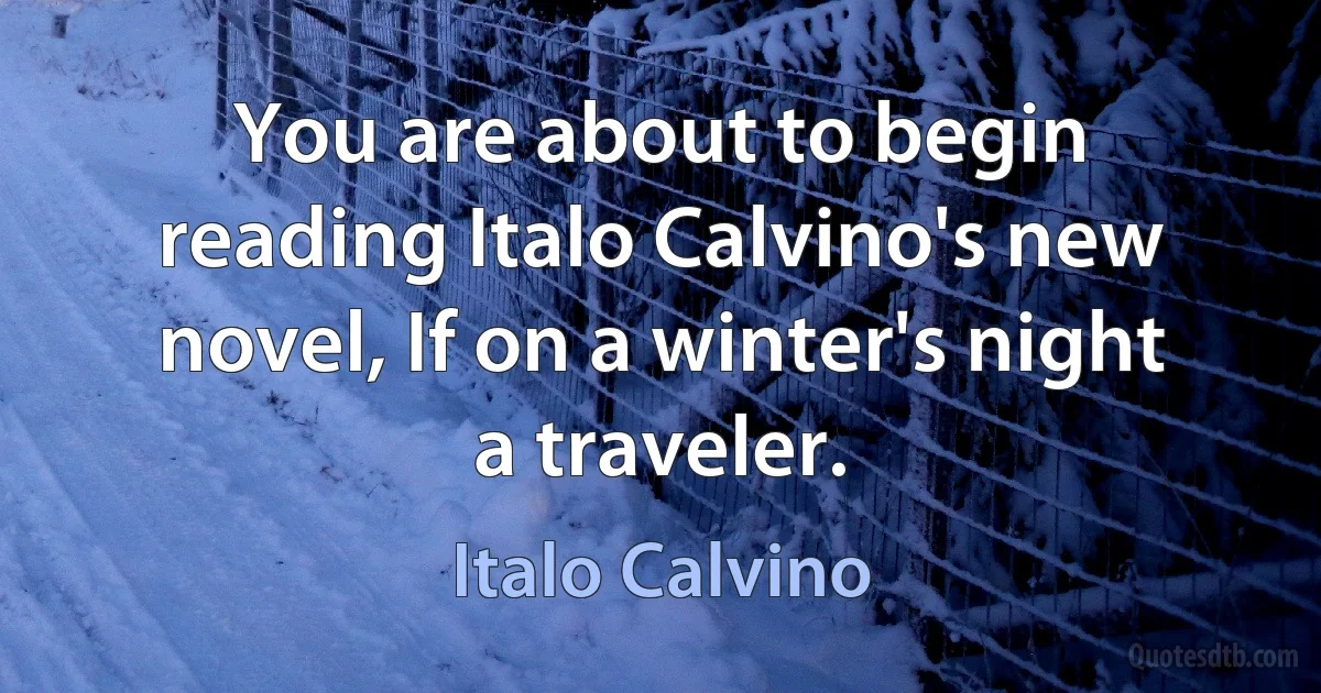 You are about to begin reading Italo Calvino's new novel, If on a winter's night a traveler. (Italo Calvino)