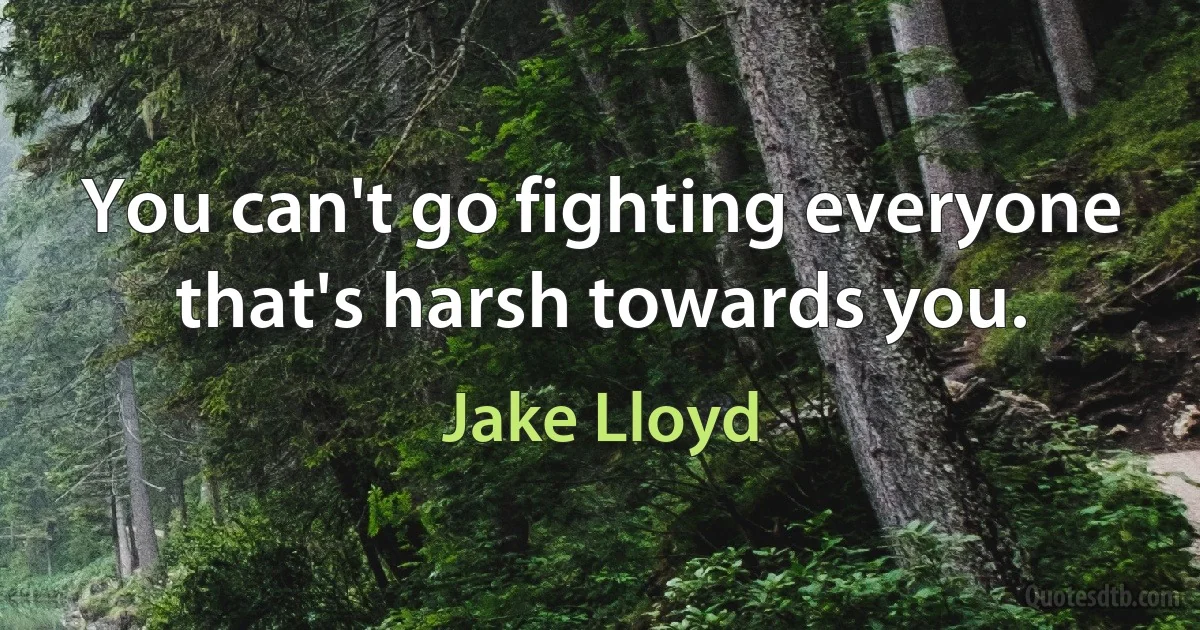 You can't go fighting everyone that's harsh towards you. (Jake Lloyd)