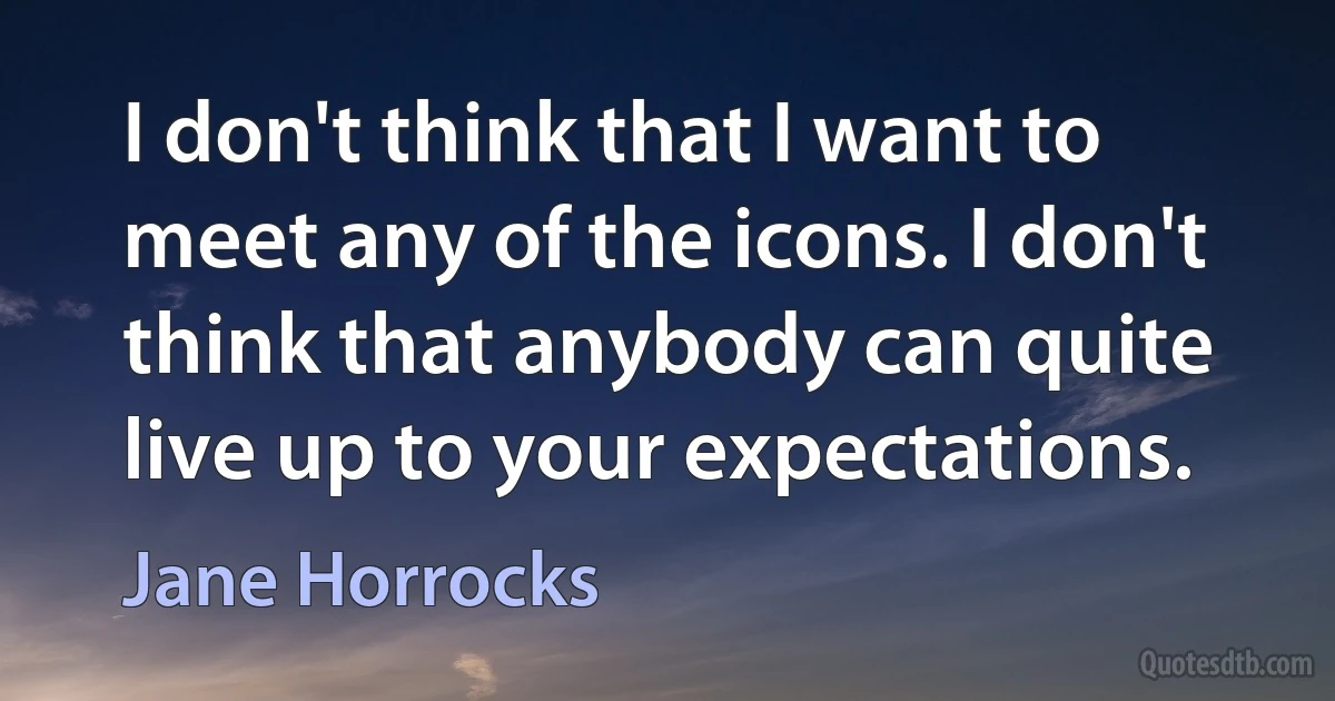 I don't think that I want to meet any of the icons. I don't think that anybody can quite live up to your expectations. (Jane Horrocks)