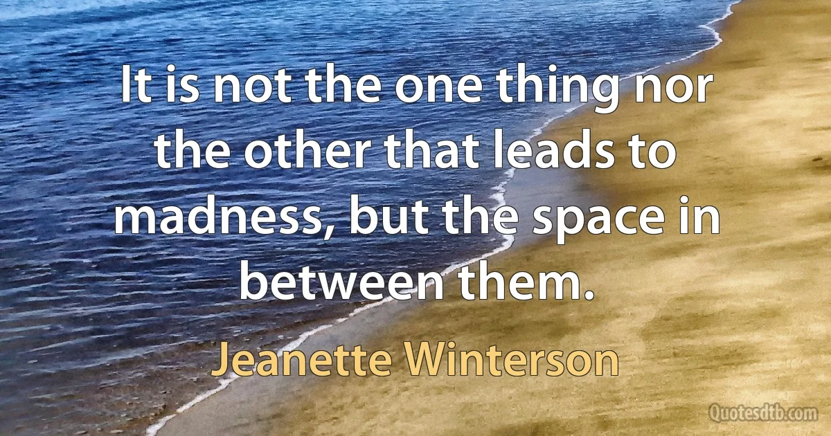 It is not the one thing nor the other that leads to madness, but the space in between them. (Jeanette Winterson)