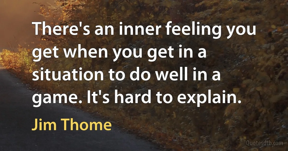 There's an inner feeling you get when you get in a situation to do well in a game. It's hard to explain. (Jim Thome)