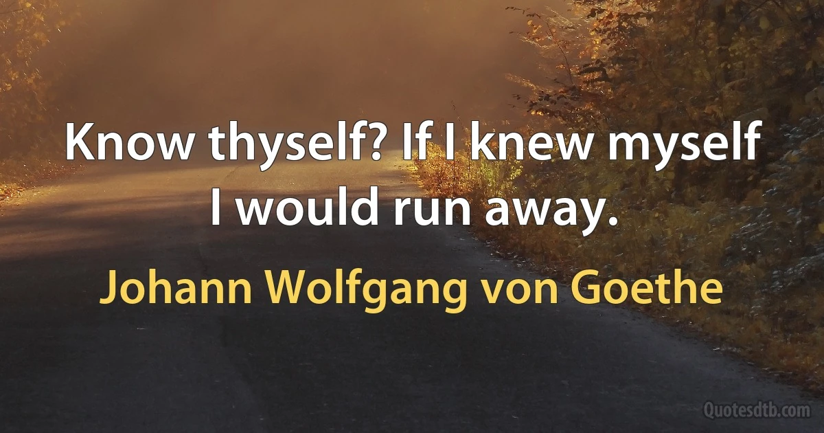 Know thyself? If I knew myself I would run away. (Johann Wolfgang von Goethe)