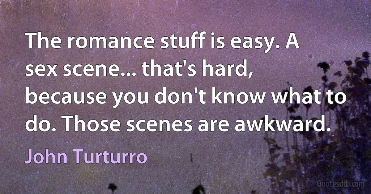 The romance stuff is easy. A sex scene... that's hard, because you don't know what to do. Those scenes are awkward. (John Turturro)