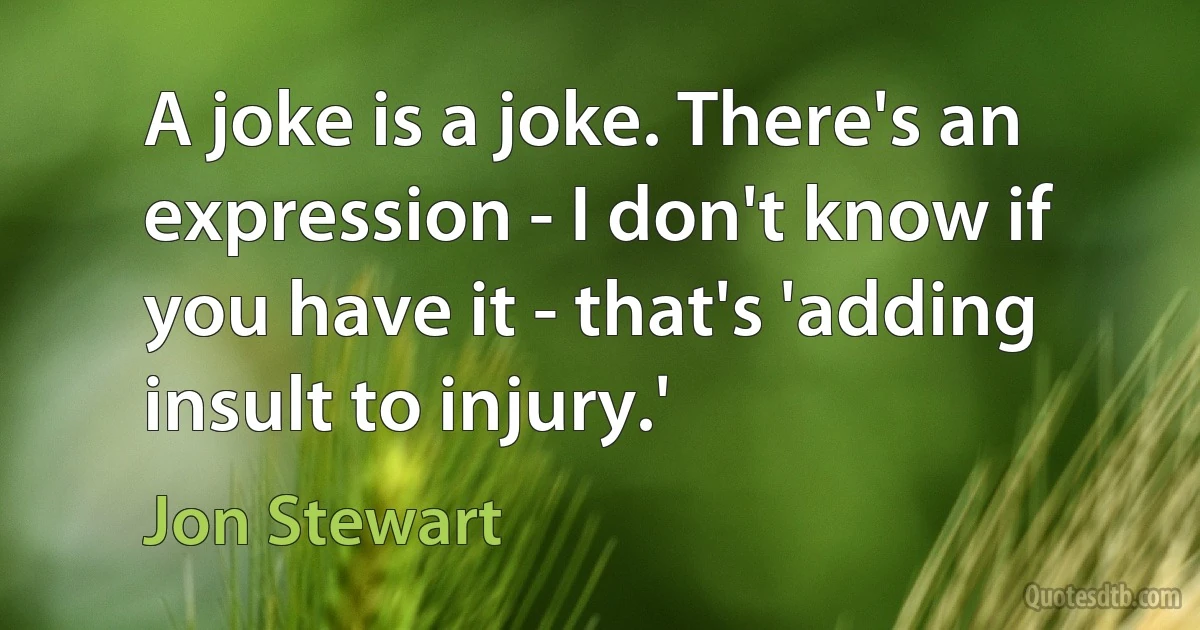 A joke is a joke. There's an expression - I don't know if you have it - that's 'adding insult to injury.' (Jon Stewart)