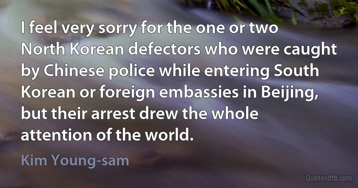 I feel very sorry for the one or two North Korean defectors who were caught by Chinese police while entering South Korean or foreign embassies in Beijing, but their arrest drew the whole attention of the world. (Kim Young-sam)