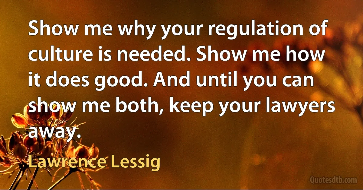 Show me why your regulation of culture is needed. Show me how it does good. And until you can show me both, keep your lawyers away. (Lawrence Lessig)