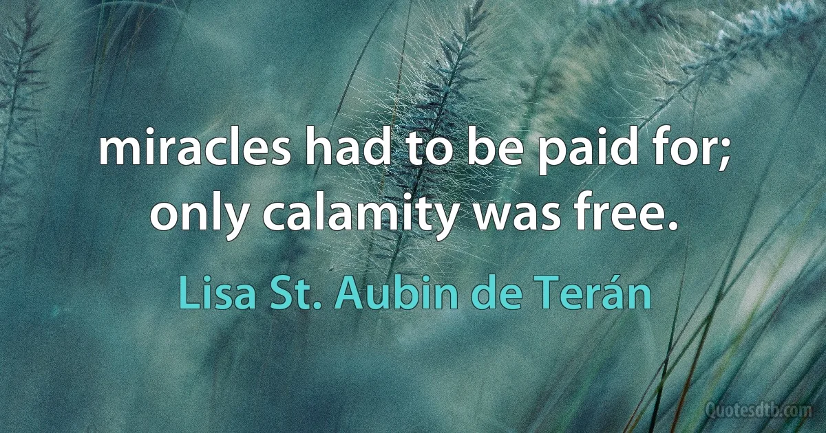 miracles had to be paid for; only calamity was free. (Lisa St. Aubin de Terán)