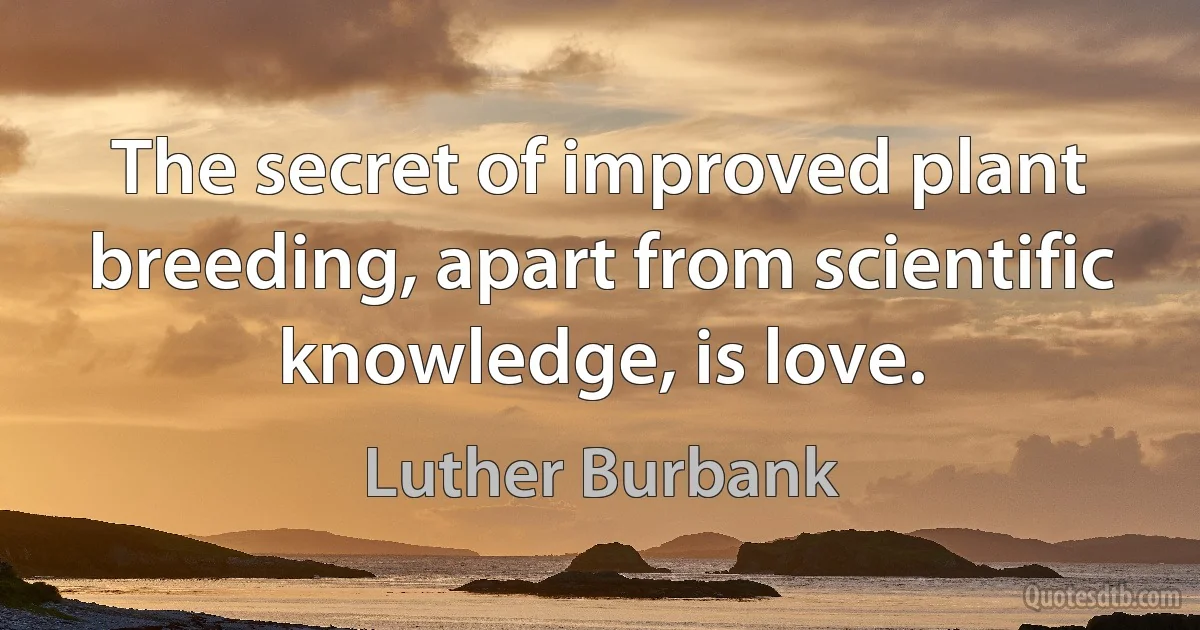 The secret of improved plant breeding, apart from scientific knowledge, is love. (Luther Burbank)