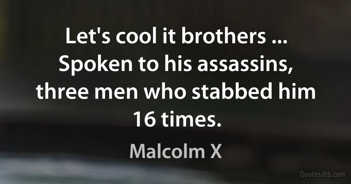 Let's cool it brothers ... Spoken to his assassins, three men who stabbed him 16 times. (Malcolm X)