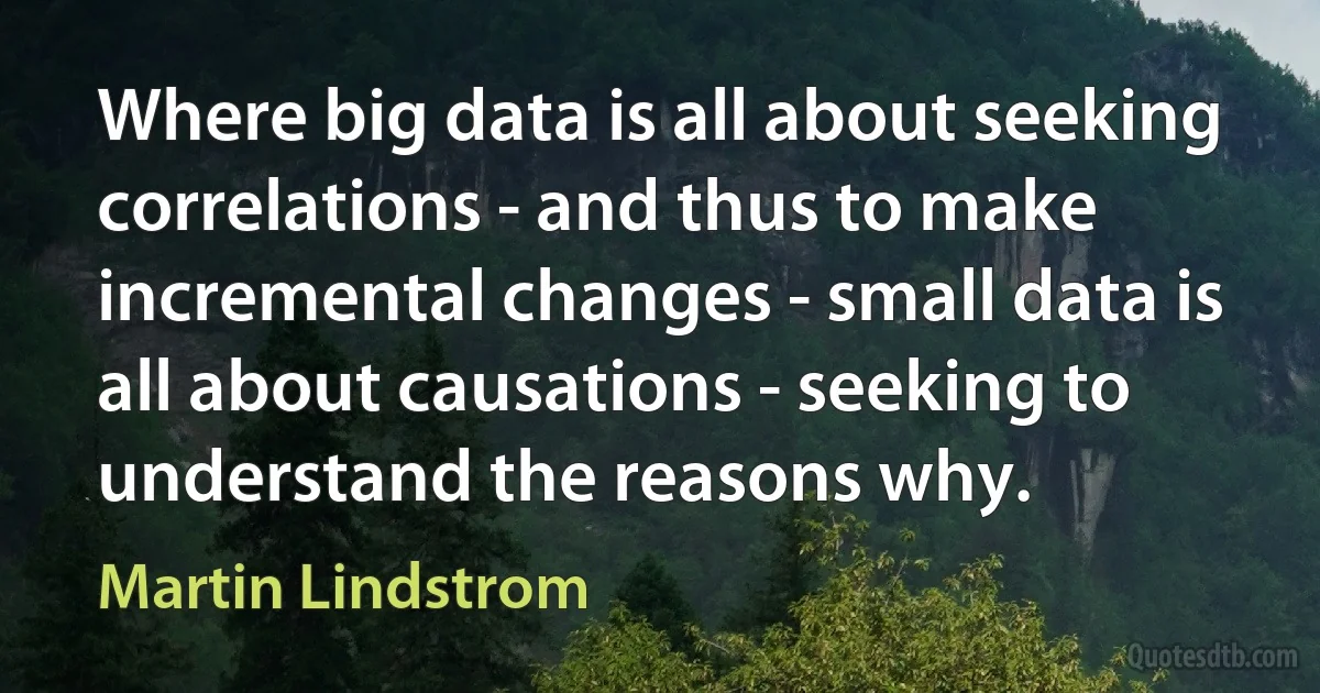 Where big data is all about seeking correlations - and thus to make incremental changes - small data is all about causations - seeking to understand the reasons why. (Martin Lindstrom)