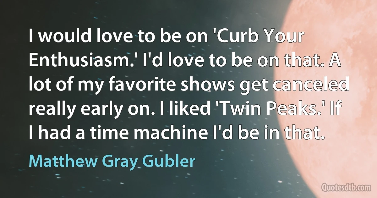 I would love to be on 'Curb Your Enthusiasm.' I'd love to be on that. A lot of my favorite shows get canceled really early on. I liked 'Twin Peaks.' If I had a time machine I'd be in that. (Matthew Gray Gubler)