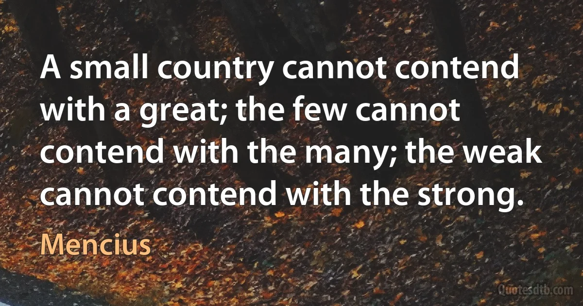 A small country cannot contend with a great; the few cannot contend with the many; the weak cannot contend with the strong. (Mencius)