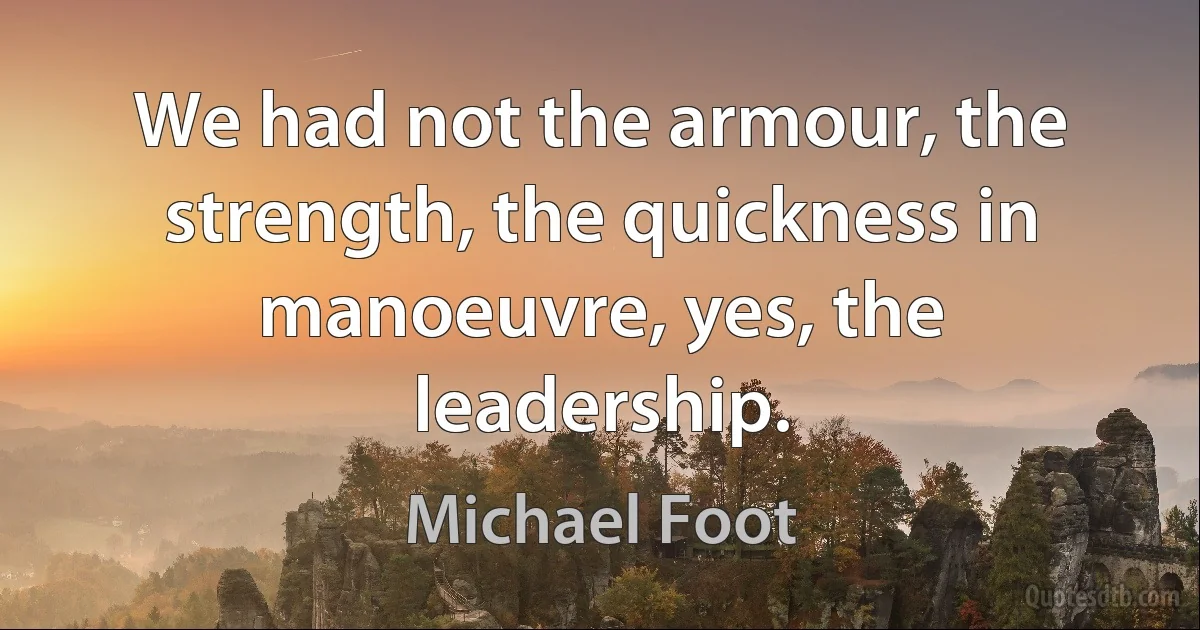 We had not the armour, the strength, the quickness in manoeuvre, yes, the leadership. (Michael Foot)