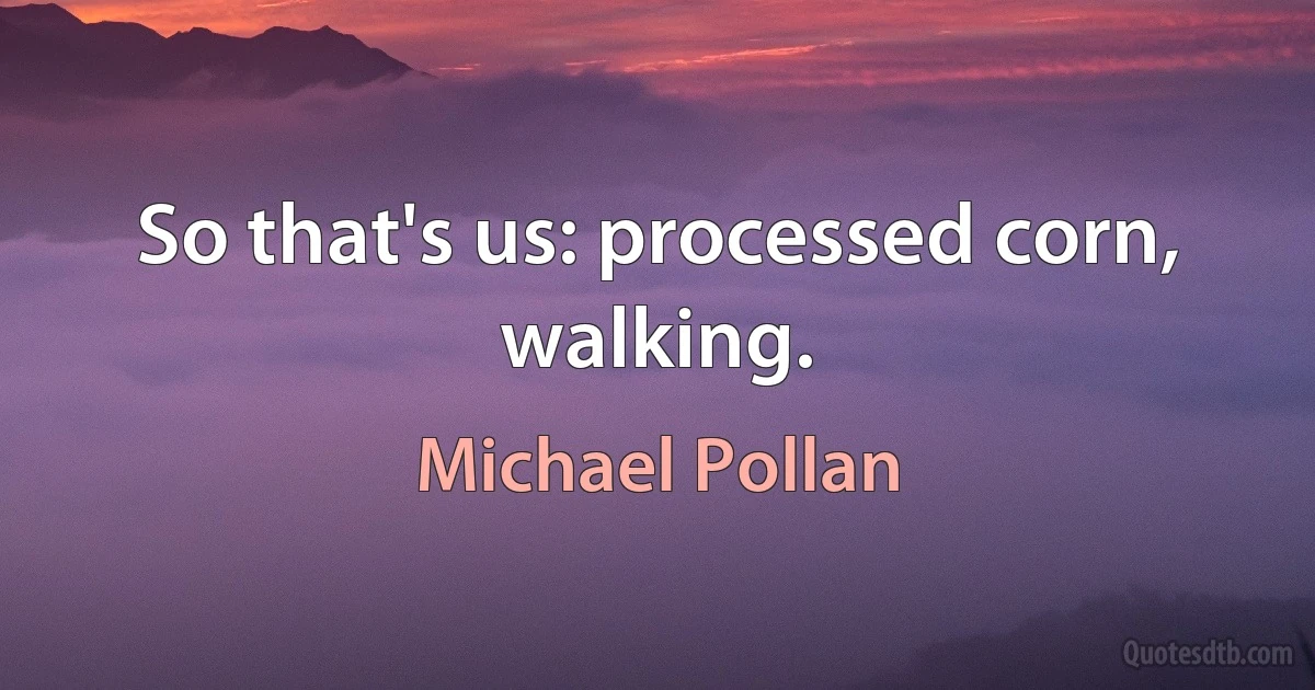 So that's us: processed corn, walking. (Michael Pollan)