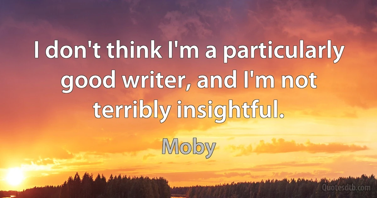 I don't think I'm a particularly good writer, and I'm not terribly insightful. (Moby)