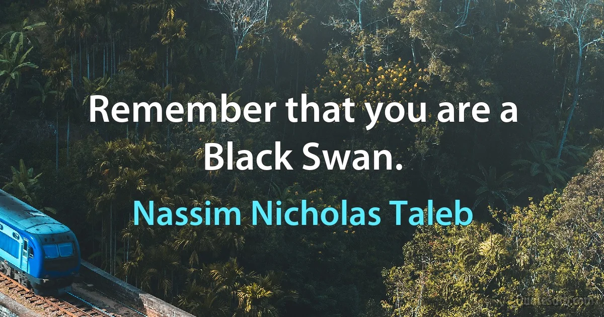 Remember that you are a Black Swan. (Nassim Nicholas Taleb)