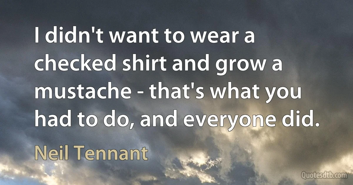 I didn't want to wear a checked shirt and grow a mustache - that's what you had to do, and everyone did. (Neil Tennant)