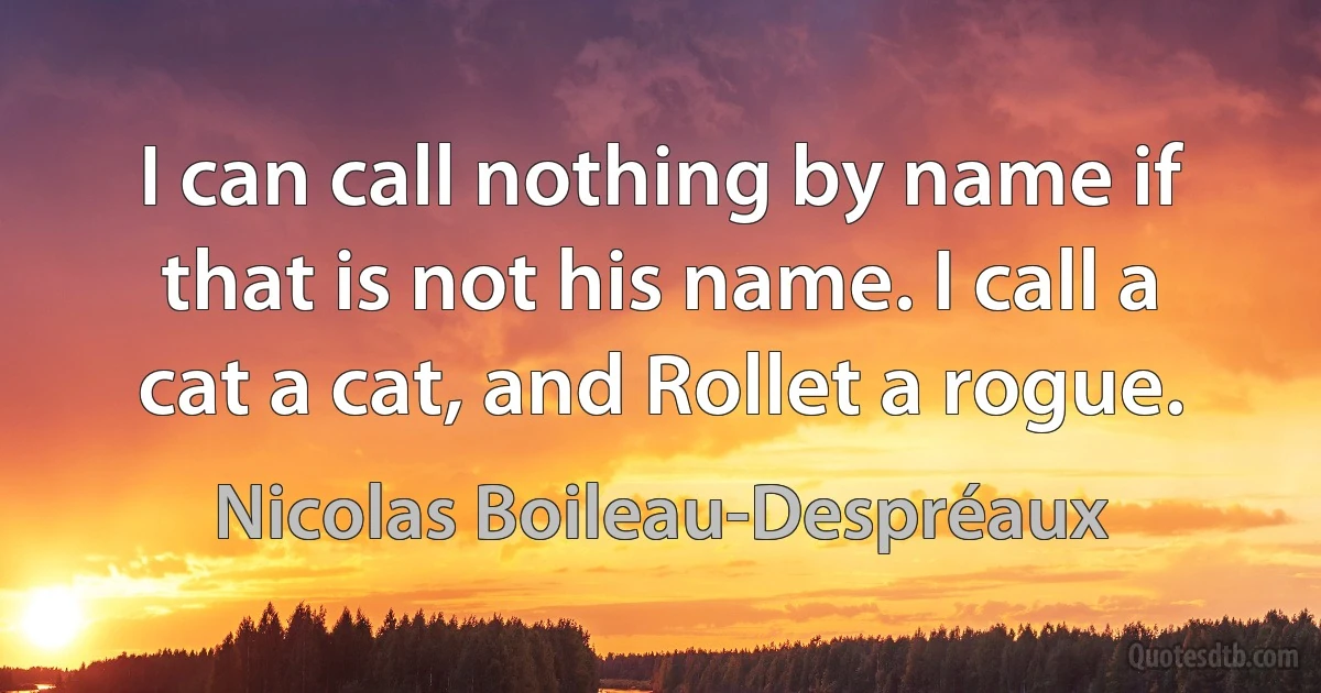 I can call nothing by name if that is not his name. I call a cat a cat, and Rollet a rogue. (Nicolas Boileau-Despréaux)