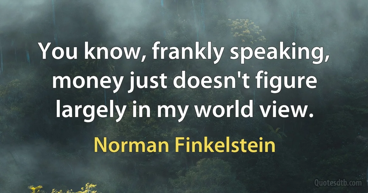 You know, frankly speaking, money just doesn't figure largely in my world view. (Norman Finkelstein)