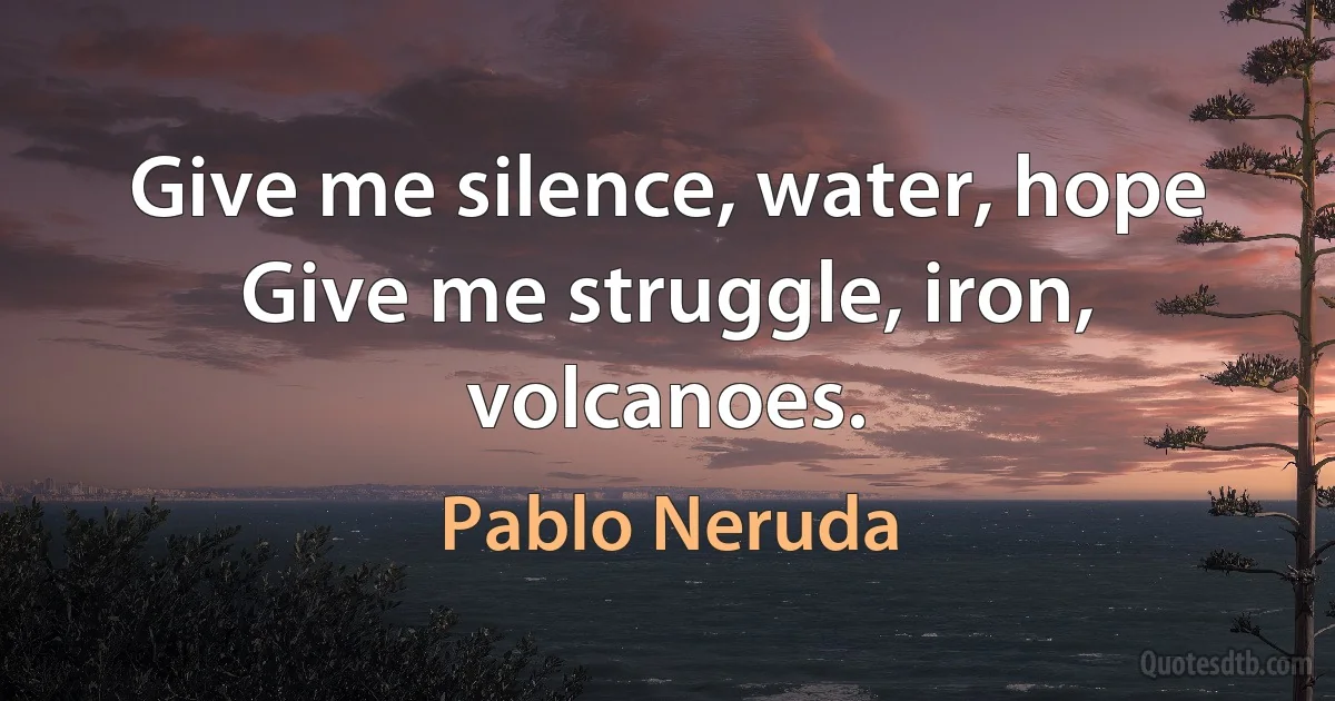 Give me silence, water, hope Give me struggle, iron, volcanoes. (Pablo Neruda)